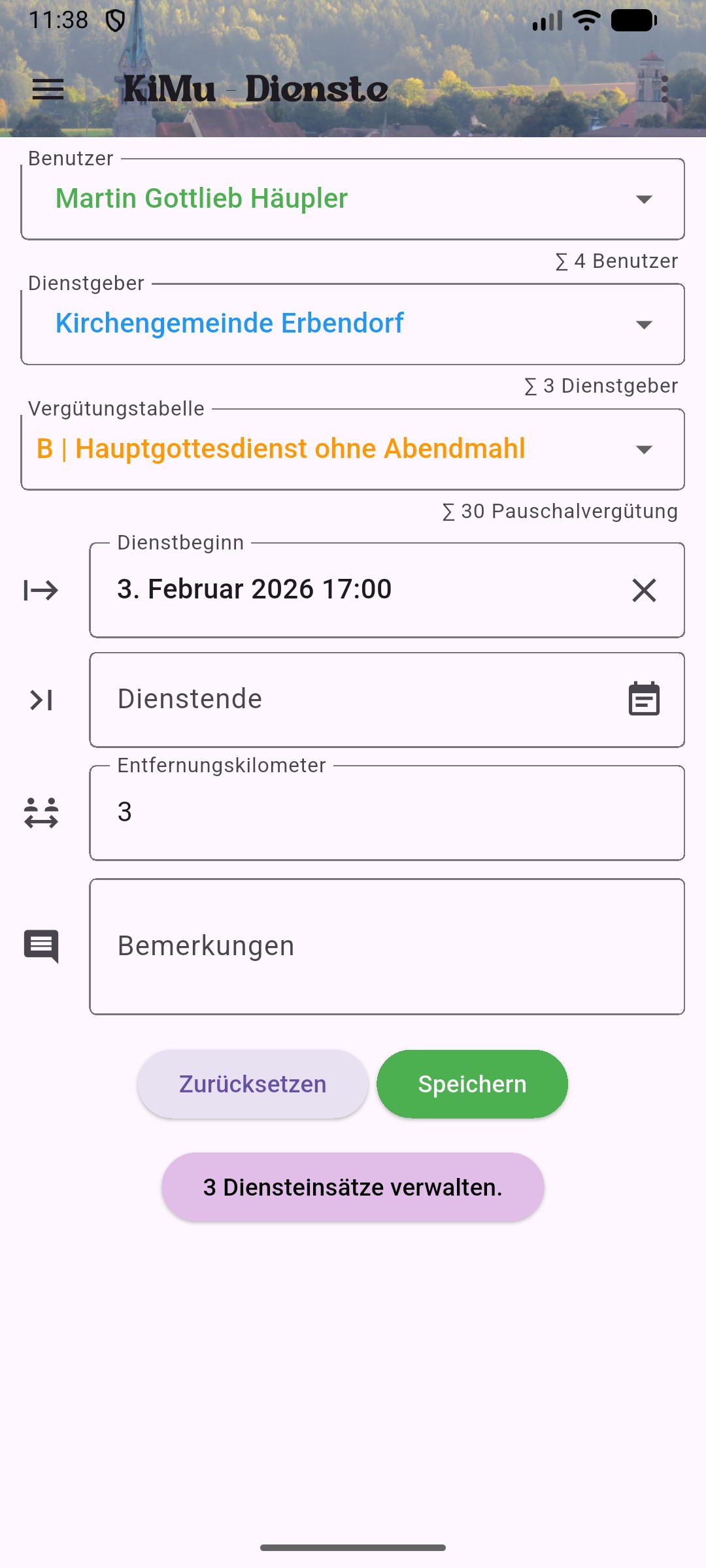 Startbildschirm in 'Kirchenmusikalsiche Dienste'